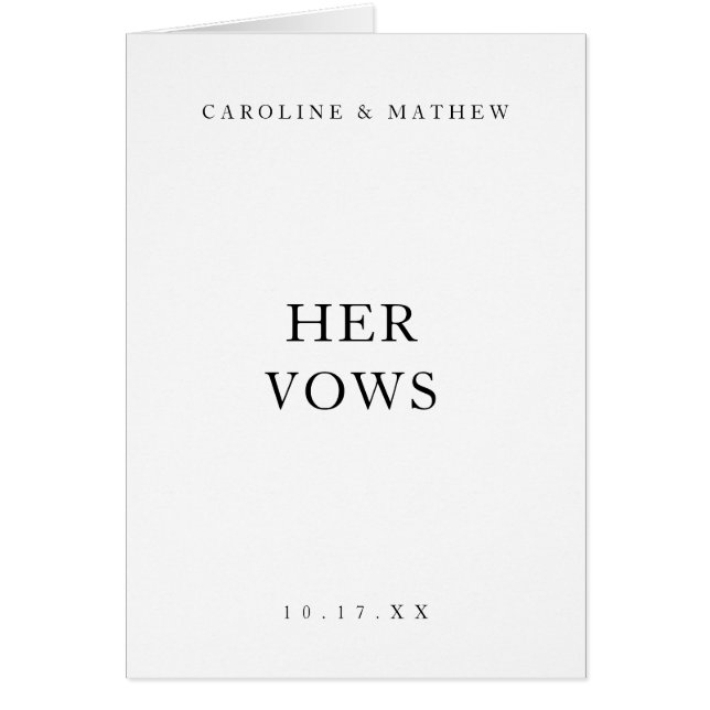 Classic Black and White Wedding Vow Card Book Her (Front)