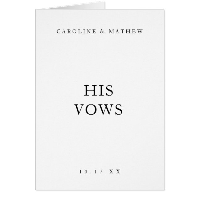 Classic Black and White Wedding Vow Card Book His (Front)