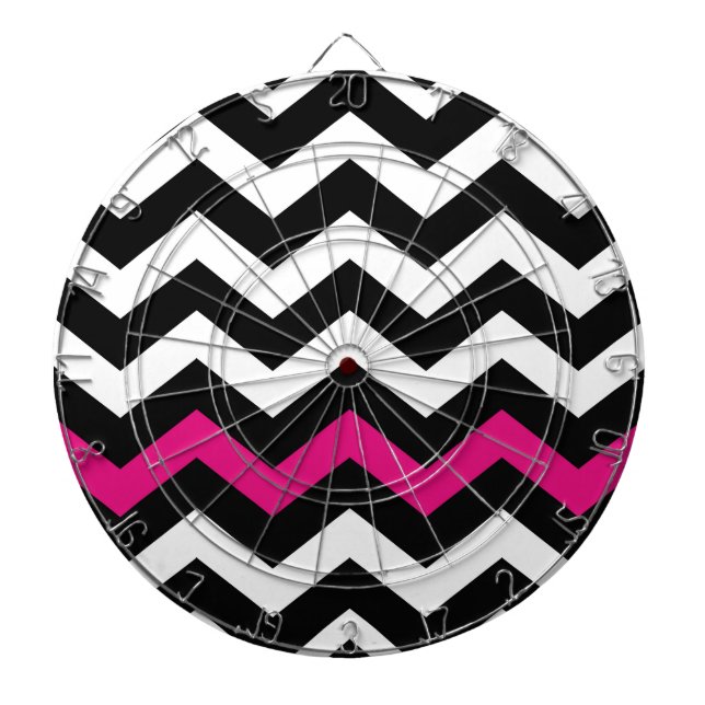 Classic Black and White Zigzag With Hot Pink Dartboard (Front)