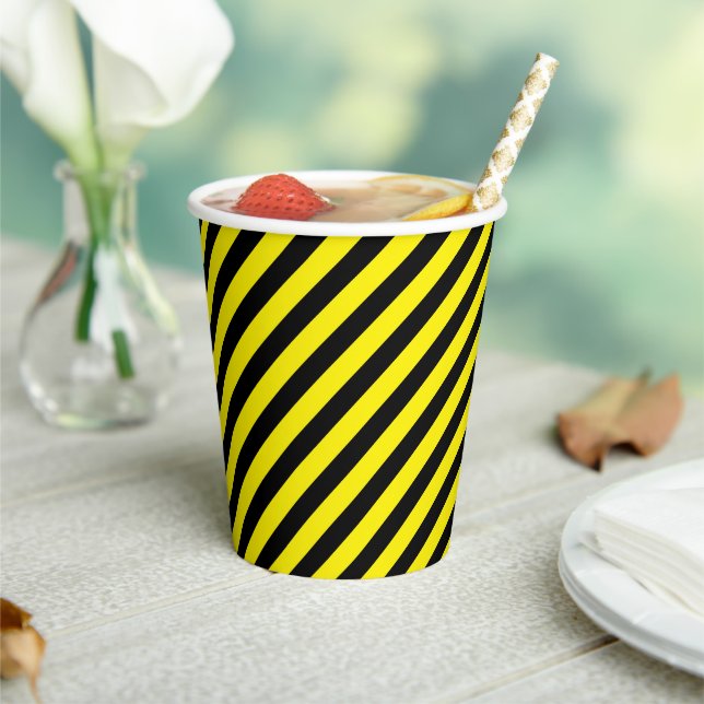 Classic Black and Yellow Striped  Paper Cups (Insitu)
