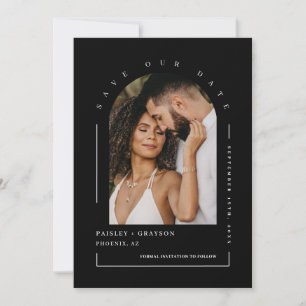 Classic Black Arch Photo QR Code Save Our Date Inv Invitation