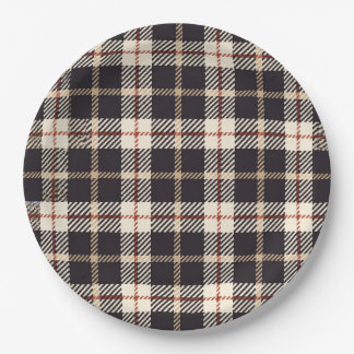 Classic Black Beige & Red Tartan Plaid Paper Plate