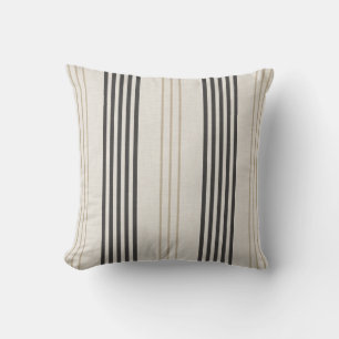 Classic Black Beige Ticking Stripe Pattern Cushion