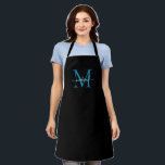 Classic Black Blue Monogram Girly Feminine Script Apron<br><div class="desc">Simple Black Bright Ocean Blue Monogram Elegant Feminine Script Apron</div>