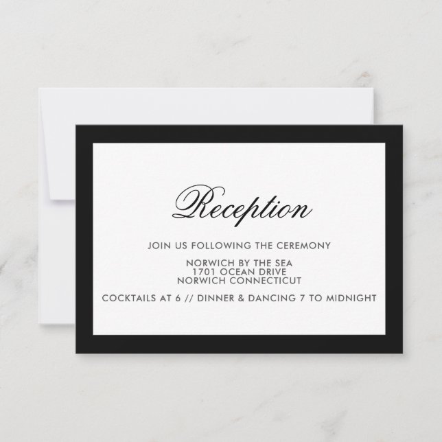 Classic Black Border Formal Wedding Reception Card (Front)