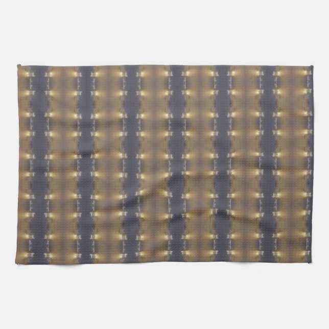 Classic Black Brown Gold Stripes and Squares Tea Towel (Horizontal)