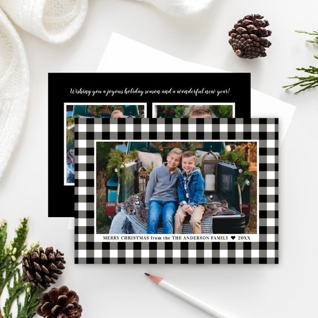 Classic Black Buffalo Plaid Merry Christmas Photo Holiday Card (Creator Uploaded)