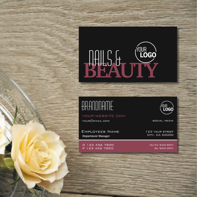 Classic Black Burgundy Simple Stylish with Logo Business Card (Creator Uploaded)