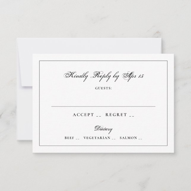 Classic Black Calligraphy Monogram Frame Wedding RSVP Card (Front)