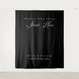 Classic Black Calligraphy Wedding Backdrops Banner Tapestry