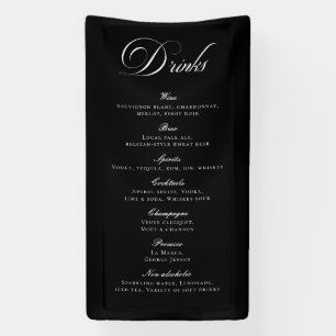 Classic Black Calligraphy Wedding Drinks Bar Menu Banner