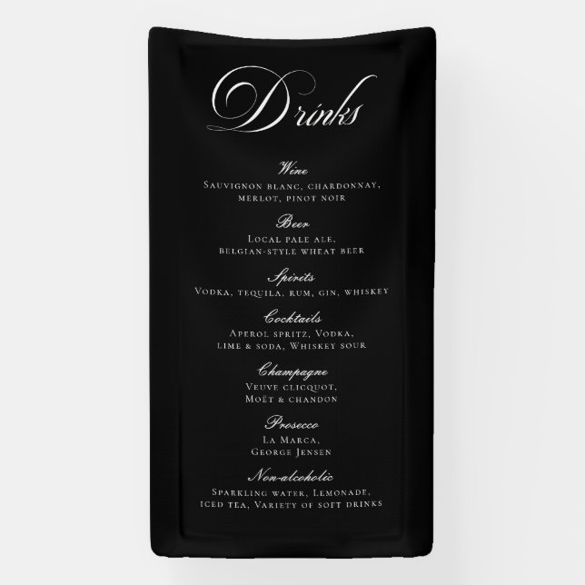 Classic Black Calligraphy Wedding Drinks Bar Menu Banner (Vertical)
