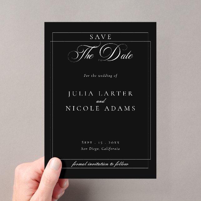Classic Black Calligraphy Wedding Save The Date Acrylic Invitations (Insitu (Handheld))