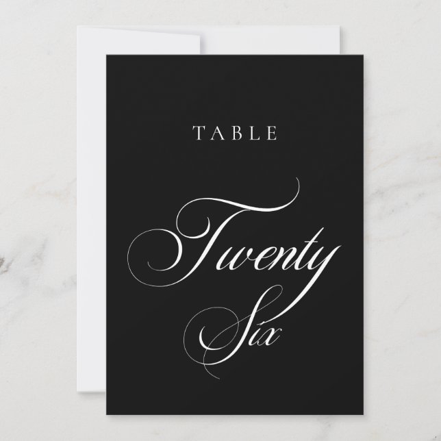 Classic Black Calligraphy Wedding Table Number (Front)