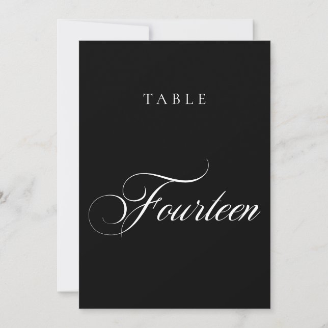 Classic Black Calligraphy Wedding Table Number (Front)
