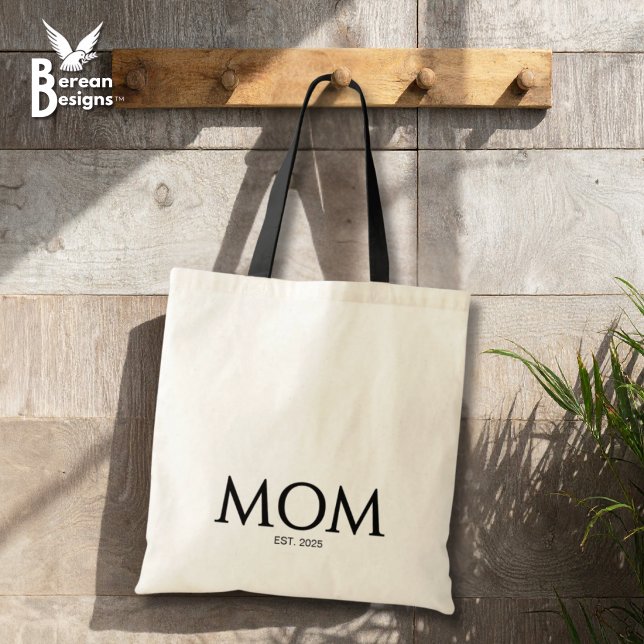 Classic Black Caps Mum Established  Tote Bag (MOM ESTABLISHED Budget Tote Bag with customizable year. Ideal gift for Mother's Day and mom groups.)