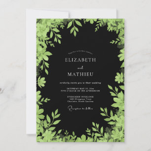 Classic Black Chartreuse Leafy Wedding Invitation