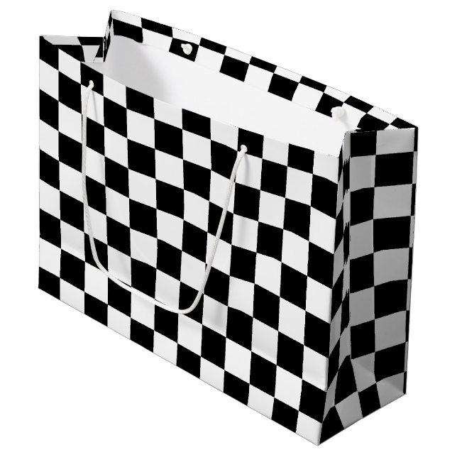 Classic black checkerboard large gift bag (Front Angled)