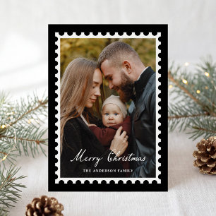 Classic Black Christmas Postage Stamp 5 Photo Holiday Card