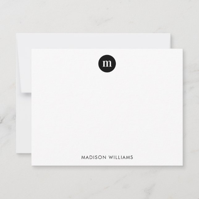Classic Black Circle Border Monogram Card (Front)