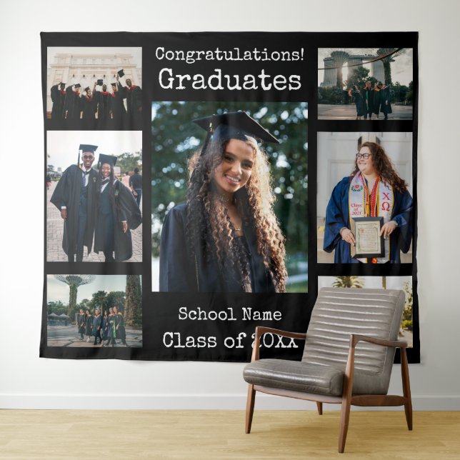 Classic Black Congratulations Graduates Photo Tapestry (In Situ (Horizontal))