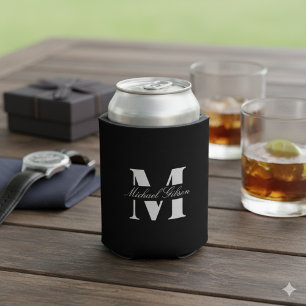 Classic Black   Custom Monogram Wedding Groomsmen  Can Cooler