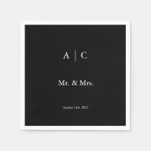 Classic Black Customised Wedding Cocktail Napkin