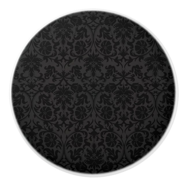 Classic Black Damask Pattern Ceramic Knob (Front)