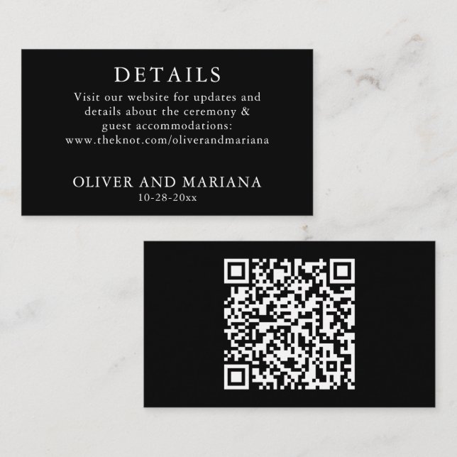 Classic Black Details QR Code Wedding Enclosure Card (Front/Back)