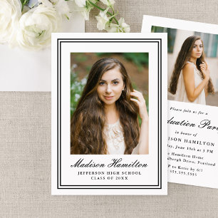 Classic Black Double Border Frame Photo Graduation Invitation