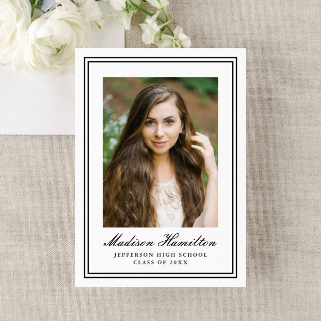 Classic Black Double Border Photo Graduation Announcement (Creator Uploaded)