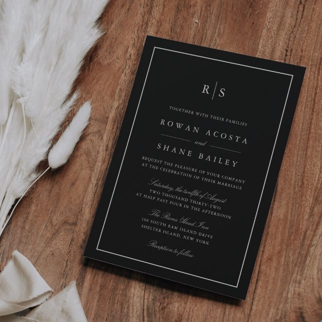 Classic Black & Ecru Border Monogram Wedding Invitation (Creator Uploaded)