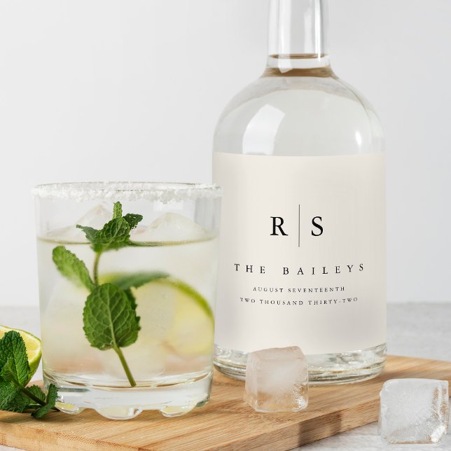 Classic Black & Ecru Monogram Wedding Liquor Bottle Label (Creator Uploaded)