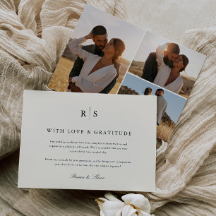 Classic Black & Ecru Monogram Wedding Photo Thank You Card