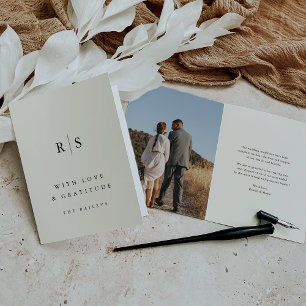 Classic Black & Ecru Monogram Wedding Photo Thank You Card