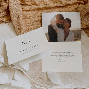 Classic Black & Ecru Monogram Wedding Photo Thank You Card