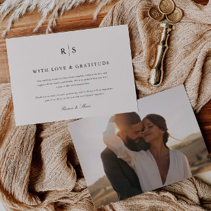 Classic Black & Ecru Monogram Wedding Photo Thank You Card