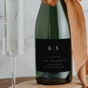 Classic Black & Ecru Monogram Wedding Sparkling Wine Label