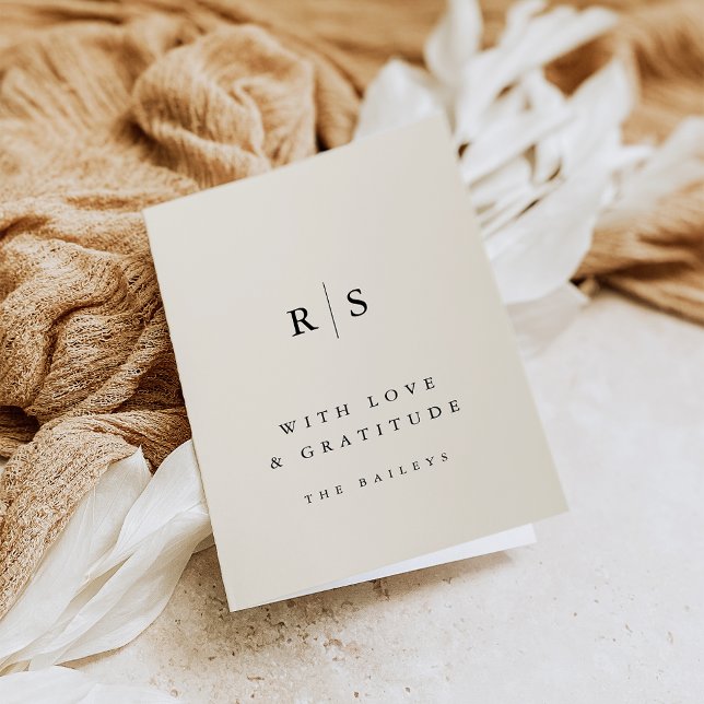 Classic Black & Ecru Monogram Wedding Thank You Card (Creator Uploaded)