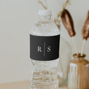 Classic Black & Ecru Monogram Wedding Water Bottle Label