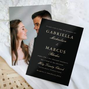 Classic Black Elegant Photo Wedding  Invitation