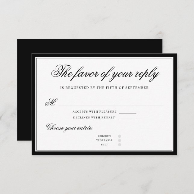Classic Black Elegant Script Sophisticated RSVP Card (Front/Back)