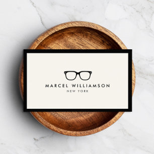 Classic Black Eyeglasses Logo Ivory Business Card
