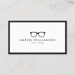 Classic Black Eyeglasses Logo White Business Card