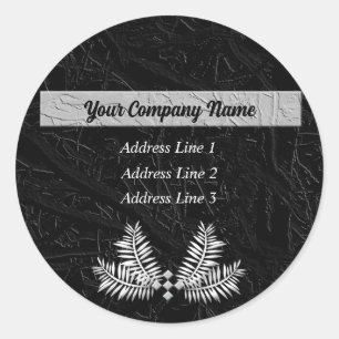 Classic Black Fern Leaves Business Address Classic Round Sticker