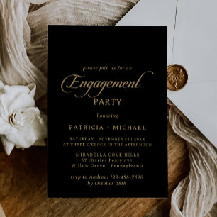 Classic Black Gold Calligraphy Engagement Party Invitation