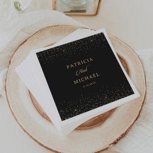 Classic Black Gold Confetti Calligraphy Wedding Napkin