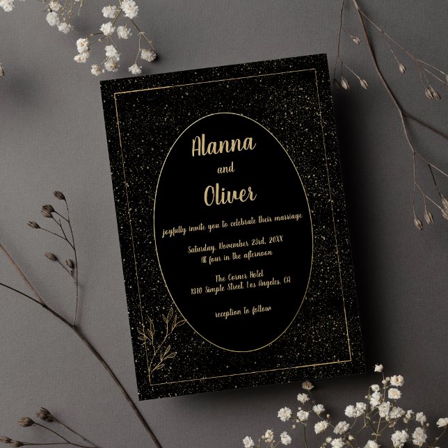 Classic black gold confetti floral Wedding Invitation (Classic black gold confetti floral Wedding )