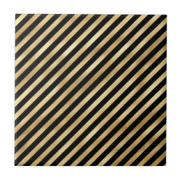 Classic Black Gold Diagonal Stripe Illustration Tile