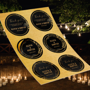 Classic Black & Gold Floral Wedding Thank you Round Sticker